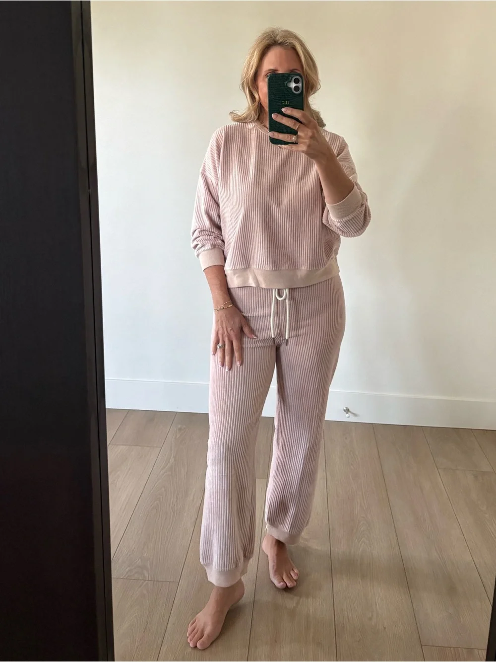 THE GREAT. Heirloom Pink Corduroy Velour Sweat Set pants size 0/ top size 1